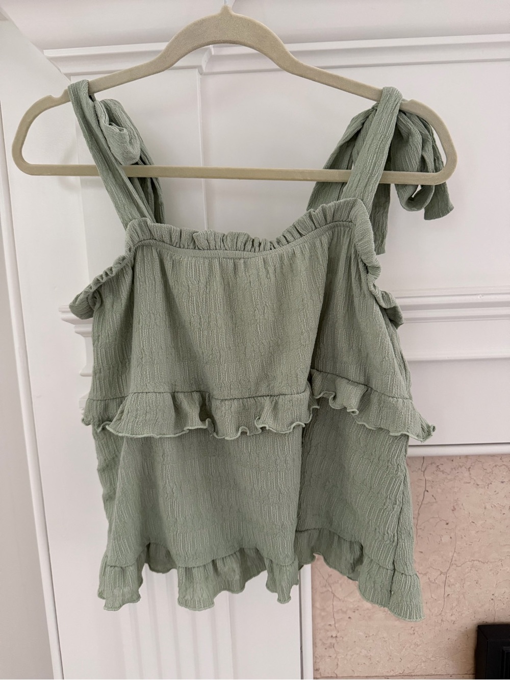 Altar’d State Sleeveless Sage Ruffle Tie-Shoulder Western Girlhoodcore Tank Top